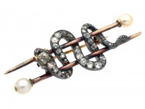 Victorian Coiled Snake Brooch set with Diamonds & Natural Pearls
