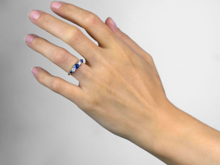 Sapphire & Diamond Five Stone 18ct Gold Ring