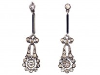 Art Deco Silver, Paste & Black Enamel Drop Earrings