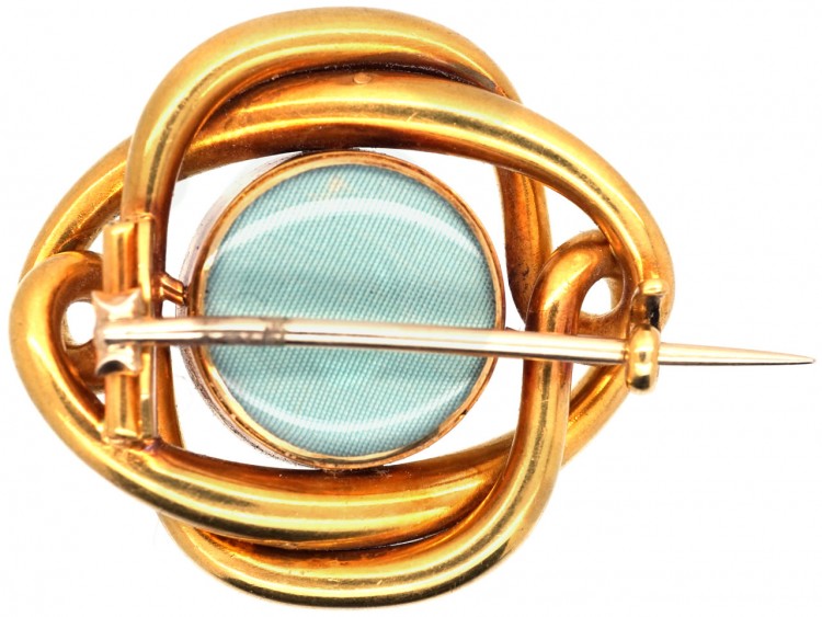Victorian 18ct Gold Coily Brooch Set With a Cabochon Garnet & Diamonds