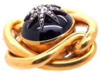 Victorian 18ct Gold Coily Brooch Set With a Cabochon Garnet & Diamonds