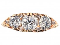 Victorian Three Stone Diamond Carved Half Hoop Ring