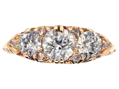 Victorian Three Stone Diamond Carved Half Hoop Ring