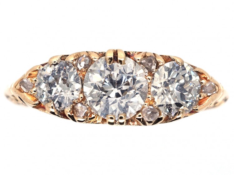 Victorian Three Stone Diamond Carved Half Hoop Ring