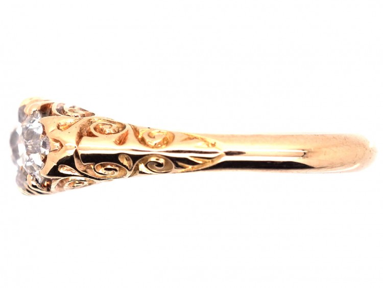 Victorian Three Stone Diamond Carved Half Hoop Ring