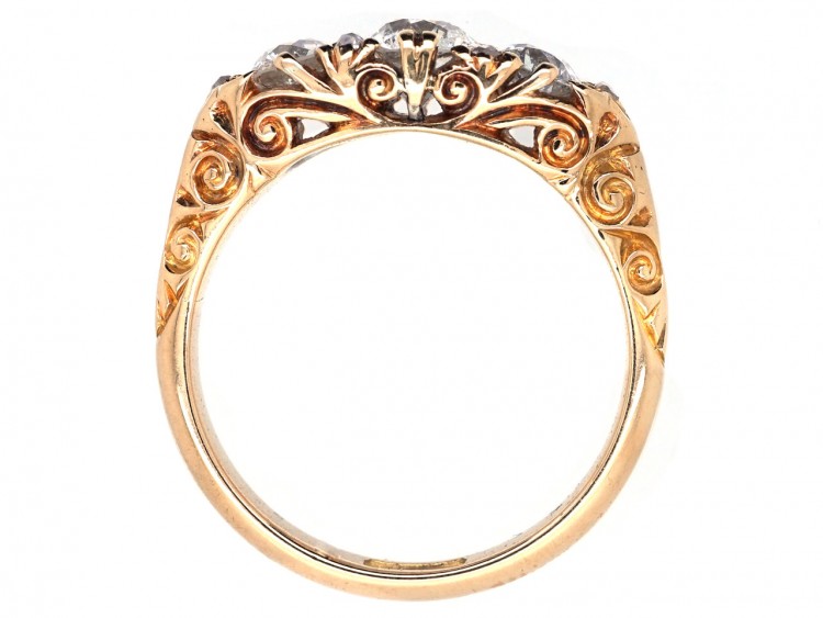 Victorian Three Stone Diamond Carved Half Hoop Ring