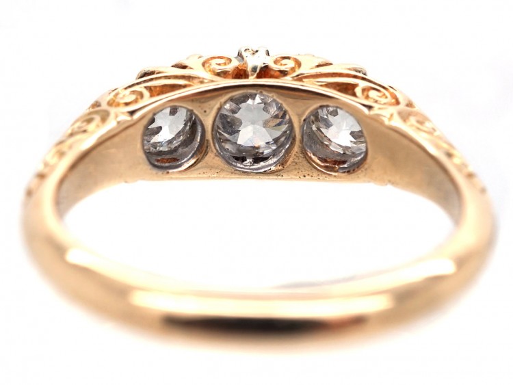 Victorian Three Stone Diamond Carved Half Hoop Ring