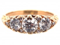 Victorian Three Stone Diamond Carved Half Hoop Ring