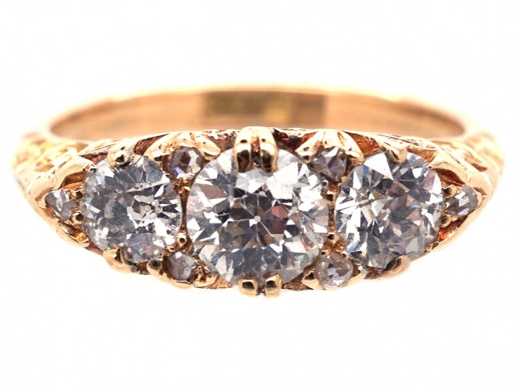Victorian Three Stone Diamond Carved Half Hoop Ring