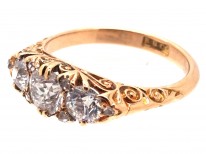 Victorian Three Stone Diamond Carved Half Hoop Ring