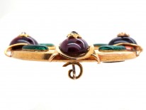 Victorian 18ct Gold Holbeinesque Brooch with Green Enamel, Garnets & Diamonds