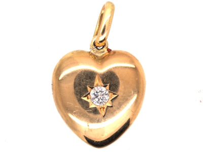Edwardian 18ct Gold Heart Locket Set With a Diamond