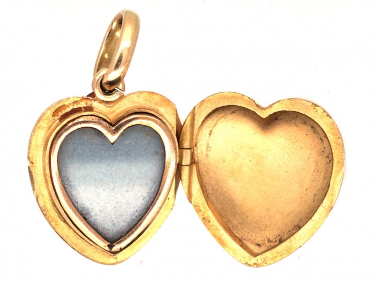 Edwardian 18ct Gold Heart Locket Set With a Diamond