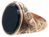 Victorian Opening Gold ​& Bloodstone Signet Ring