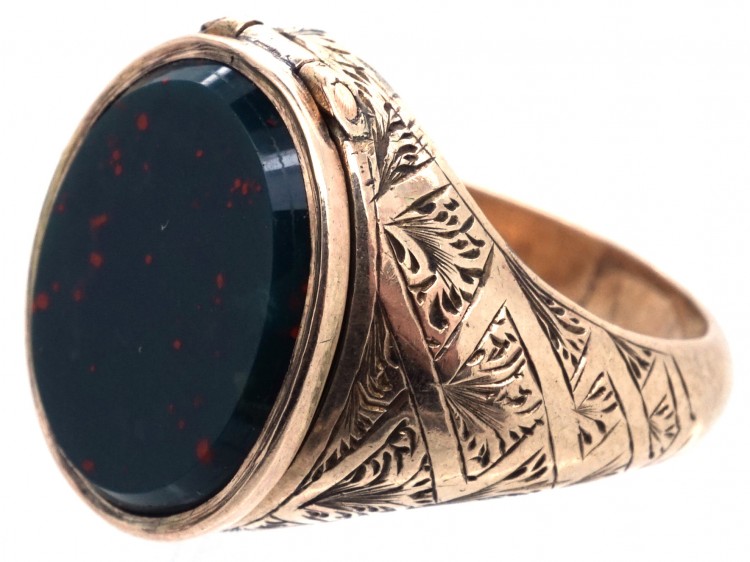 Victorian Opening Gold ​& Bloodstone Signet Ring