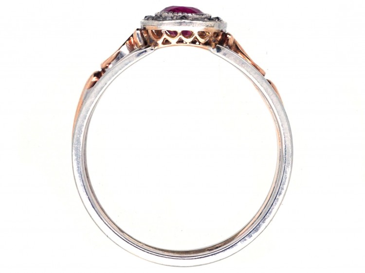 Edwardian Ruby & Rose Cluster Diamond Ring