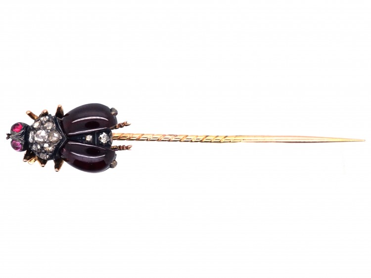 Victorian Garnet, Ruby & Rose Diamond Bug Stick Pin