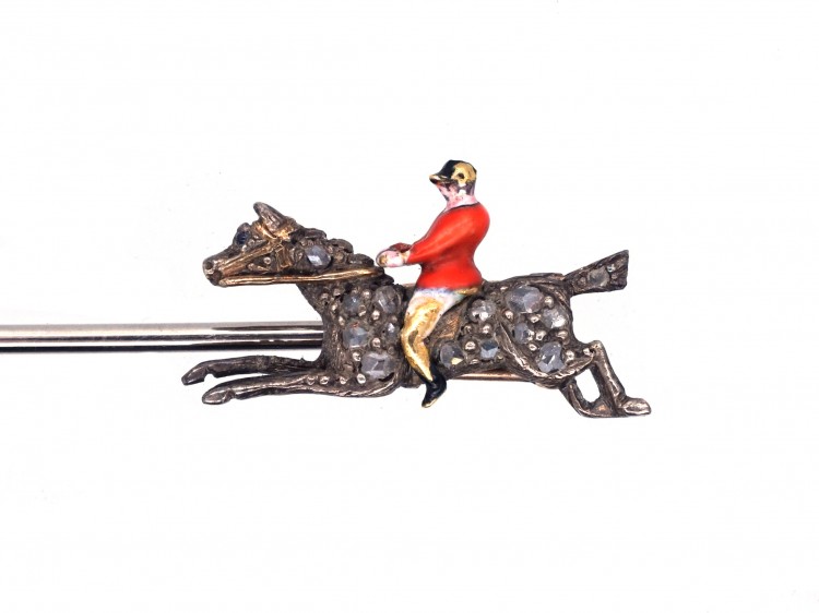 Edwardian Rose Diamond Fox Hunting Jabot Brooch