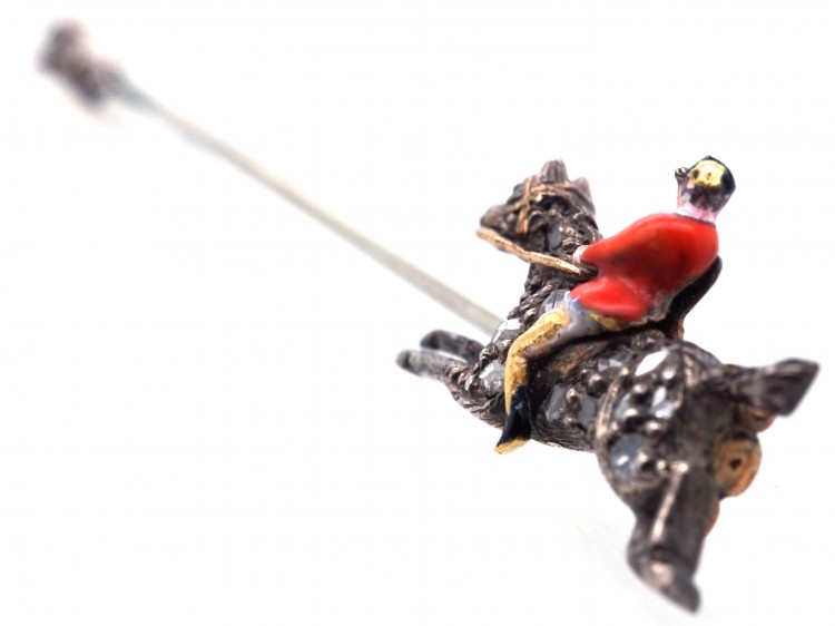 Edwardian Rose Diamond Fox Hunting Jabot Brooch