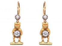 Edwardian 18ct Gold & Diamond Bear Earrings