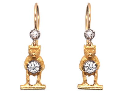 Edwardian 18ct Gold & Diamond Bear Earrings