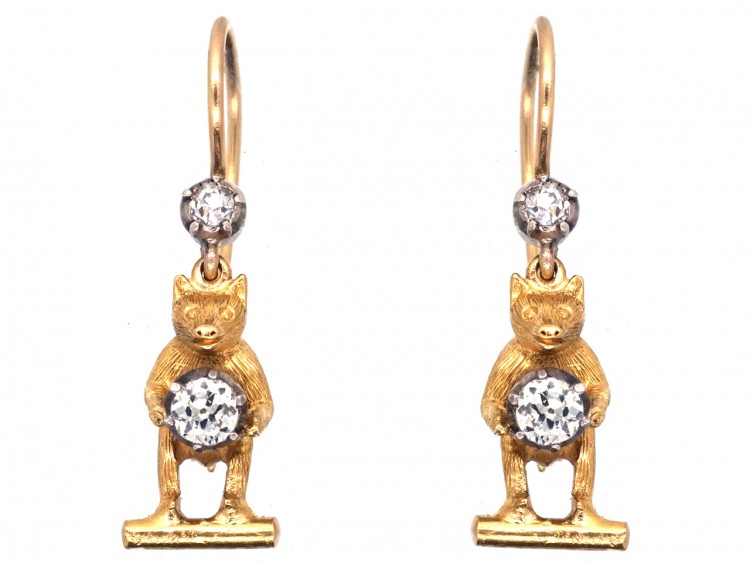 Edwardian 18ct Gold & Diamond Bear Earrings