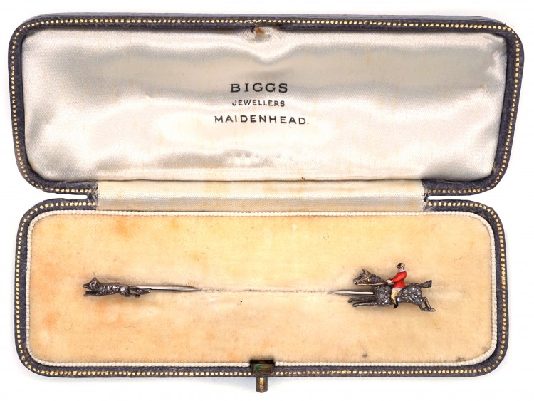 Edwardian Rose Diamond Fox Hunting Jabot Brooch