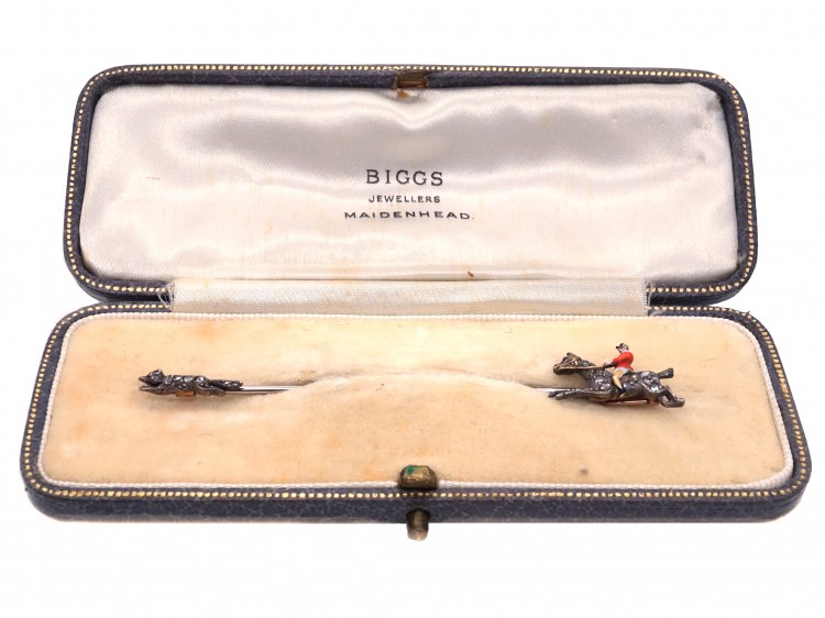 Edwardian Rose Diamond Fox Hunting Jabot Brooch