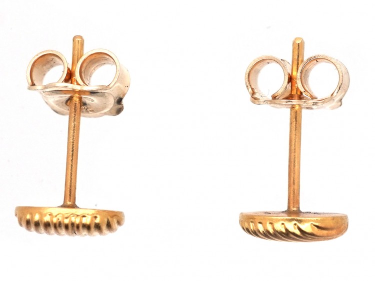Small Round 15ct Gold Stripey Earrings
