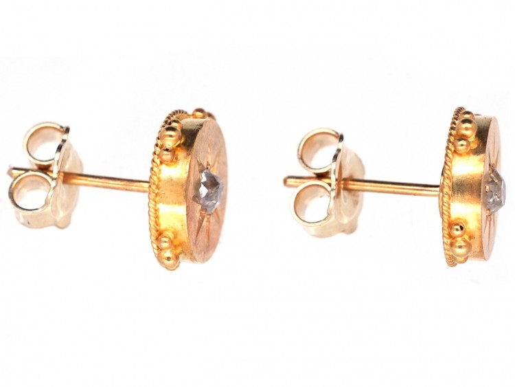Victorian 15ct Gold & Diamond Round Earrings