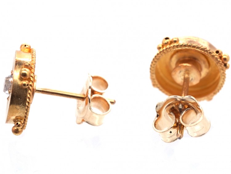 Victorian 15ct Gold & Diamond Round Earrings