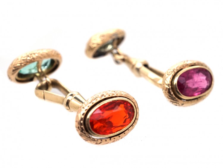 Edwardian Gold Multi Stone Cufflinks