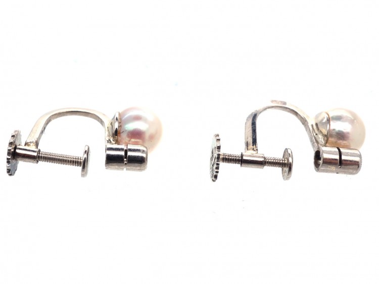 18ct White Gold, Pearl & Diamond Earrings