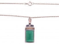 Art Deco Silver, Marcasite & Green Paste Pendant on Silver Chain