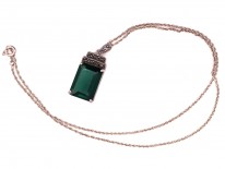 Art Deco Silver, Marcasite & Green Paste Pendant on Silver Chain