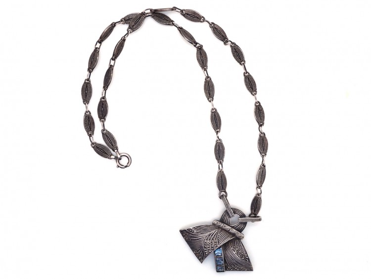 Theodor Farhner Silver, Marcasite ​& Blue Paste Necklace