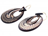 Victorian Tortoiseshell Pique Earrings Inlaid With Silver & Gold