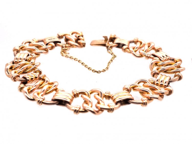 Edwardian 15ct Gold Interwoven Heart Links Bracelet