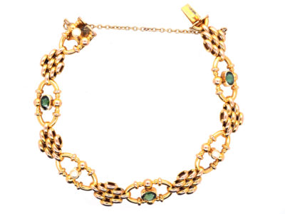 Edwardian 15ct Gold,Tourmaline & Natural Split Pearls Bracelet