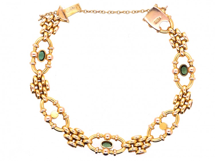 Edwardian 15ct Gold,Tourmaline & Natural Split Pearls Bracelet