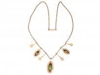 Edwardian 15ct Gold, Green Tourmaline & Natural Split Pearls Necklace