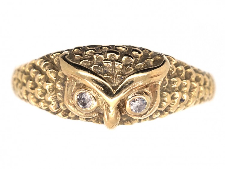 18ct Gold Owl Ring with Diamond Eyes