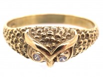 18ct Gold Owl Ring with Diamond Eyes