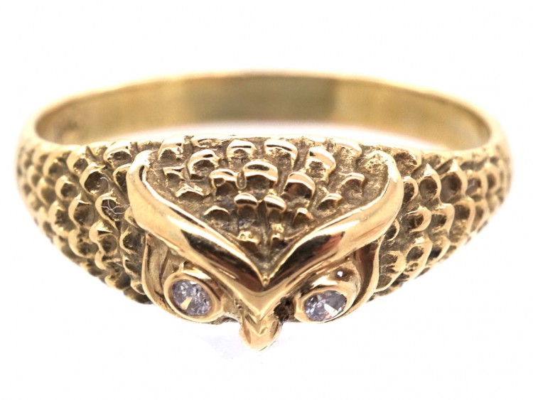 18ct Gold Owl Ring with Diamond Eyes