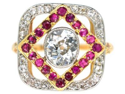 Art Deco Diamond & Ruby Square Ring Art Deco Diamond & Ruby Square Ring