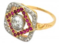 Art Deco Diamond & Ruby Square Ring