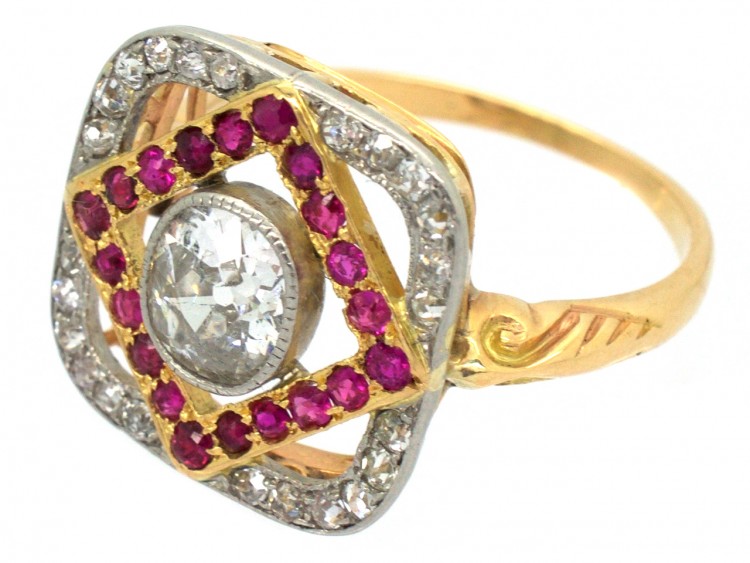 Art Deco Diamond & Ruby Square Ring