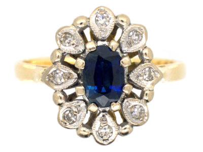 18ct Gold, Sapphire & Diamond Oval Cluster Ring