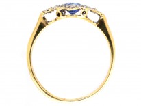 Art Deco Sapphire & Diamond Cluster Ring with Diamond Shoulders