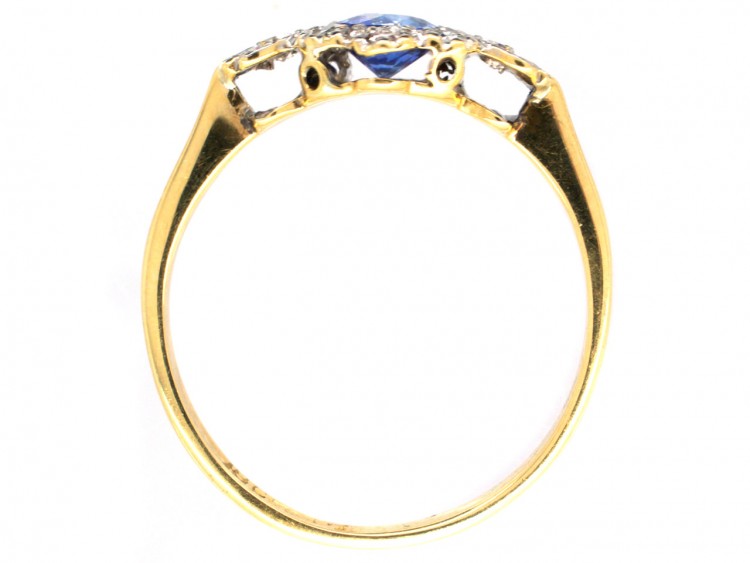 Art Deco Sapphire & Diamond Cluster Ring with Diamond Shoulders